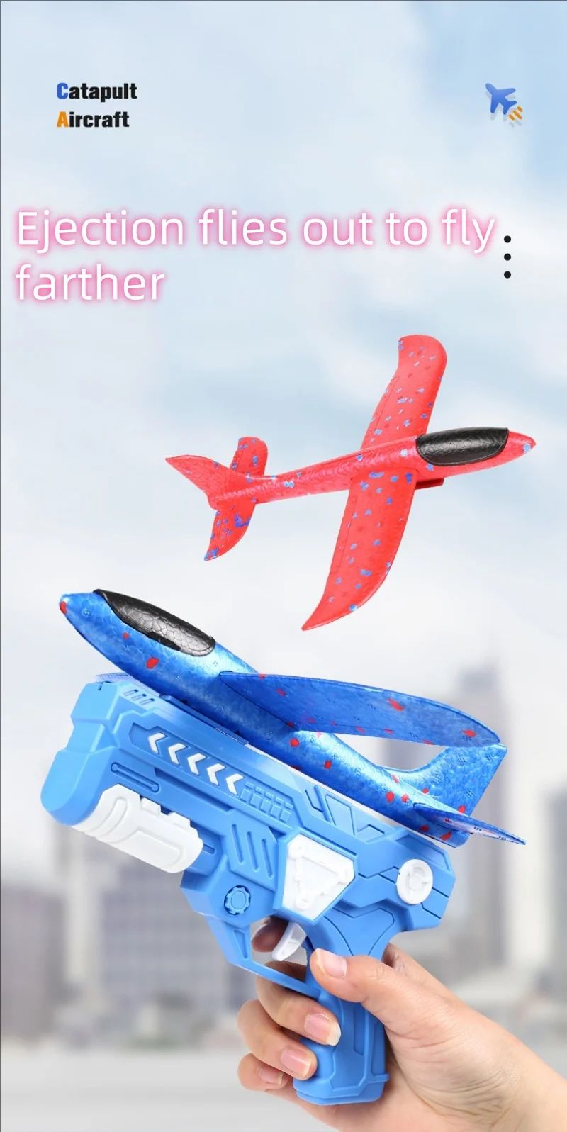 Glowing Foam Aircraft 10M Launcher Catapult Glider Aircraft Gun Toy Children's Outdoor Game Bubble Model Shooting Flying Roundab