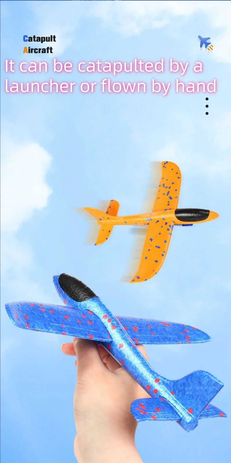 Glowing Foam Aircraft 10M Launcher Catapult Glider Aircraft Gun Toy Children's Outdoor Game Bubble Model Shooting Flying Roundab