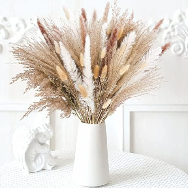 85 Pampas Grass Artificial Flowers Decorative Set Natural Dried Pampas Grass Plants Fluffy Dried Flowers for Home Decor Boho Living Room Ornaments Eco-Friendly & Sustainable