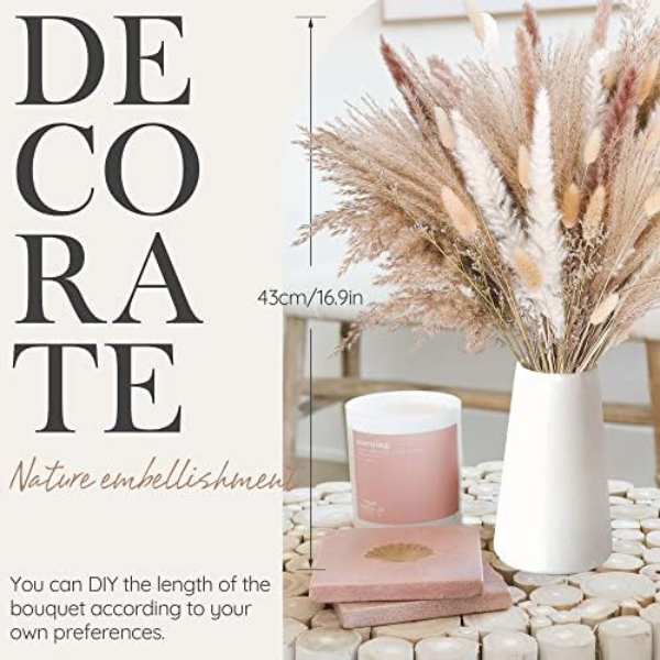 85 Pampas Grass Artificial Flowers Decorative Set Natural Dried Pampas Grass Plants Fluffy Dried Flowers for Home Decor Boho Living Room Ornaments Eco-Friendly & Sustainable