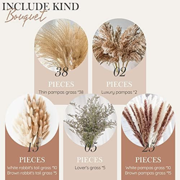 85 Pampas Grass Artificial Flowers Decorative Set Natural Dried Pampas Grass Plants Fluffy Dried Flowers for Home Decor Boho Living Room Ornaments Eco-Friendly & Sustainable