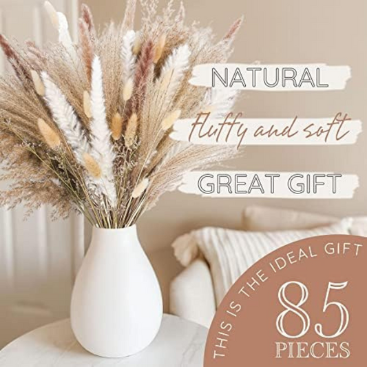85 Pampas Grass Artificial Flowers Decorative Set Natural Dried Pampas Grass Plants Fluffy Dried Flowers for Home Decor Boho Living Room Ornaments Eco-Friendly & Sustainable
